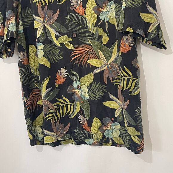 Tommy Bahama Button Down 100% Silk Shirt Mens Large Black Green Tropical Floral - Picture 7 of 10